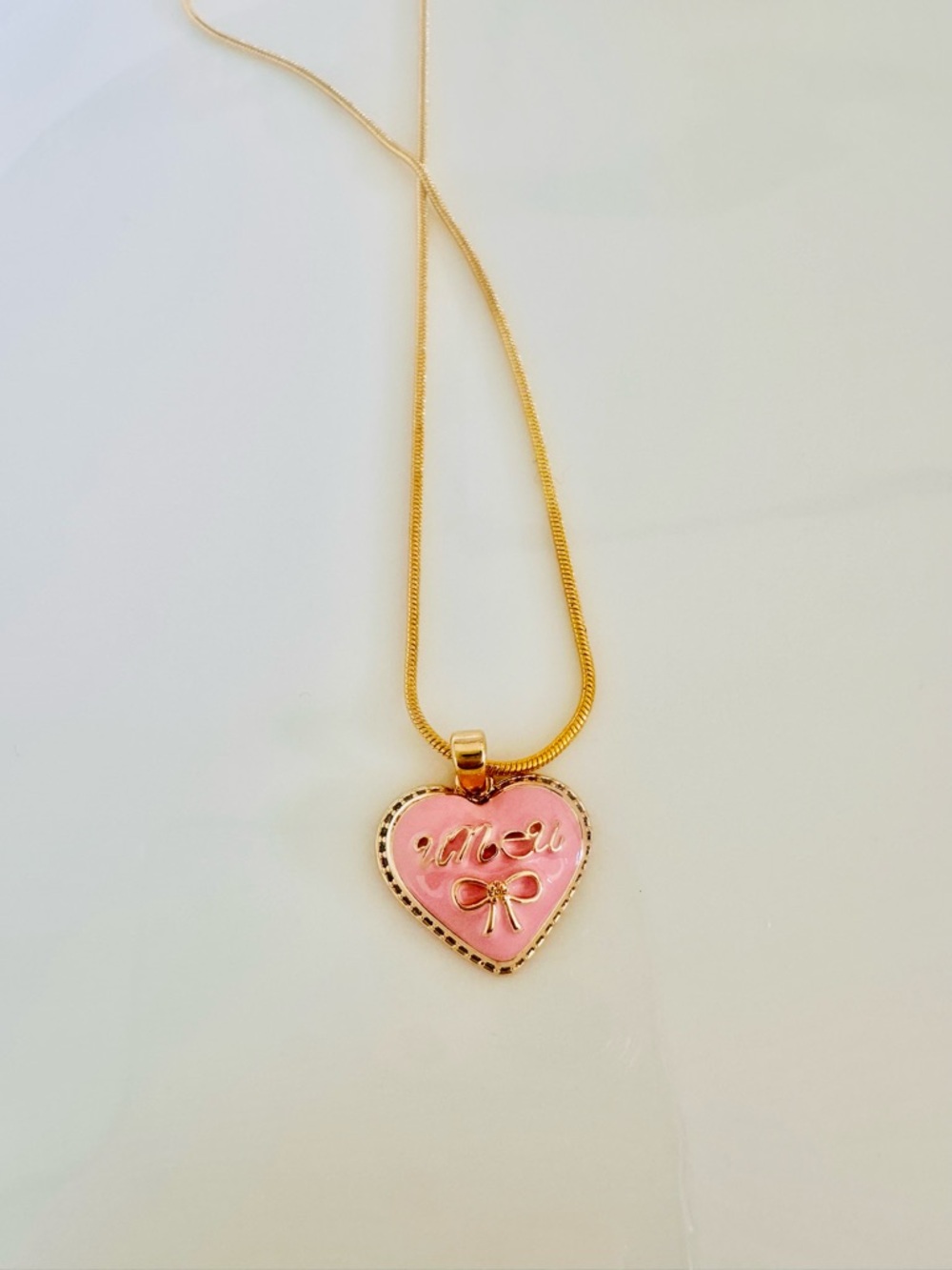 Pink Heart Pendant Necklace with Gold Chain